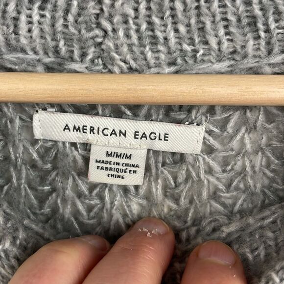 American Eagle Open knit crew neck pulloverer sweaterter gray Medium oversized - Picture 6 of 14